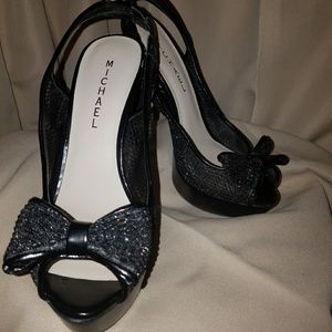 **SOLD** Black sling back/peep toe heels (size 8)